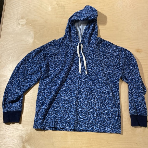 J. Crew Blue Floral Hoodie with White Drawstrings Medium (DV) - Picture 4 of 14